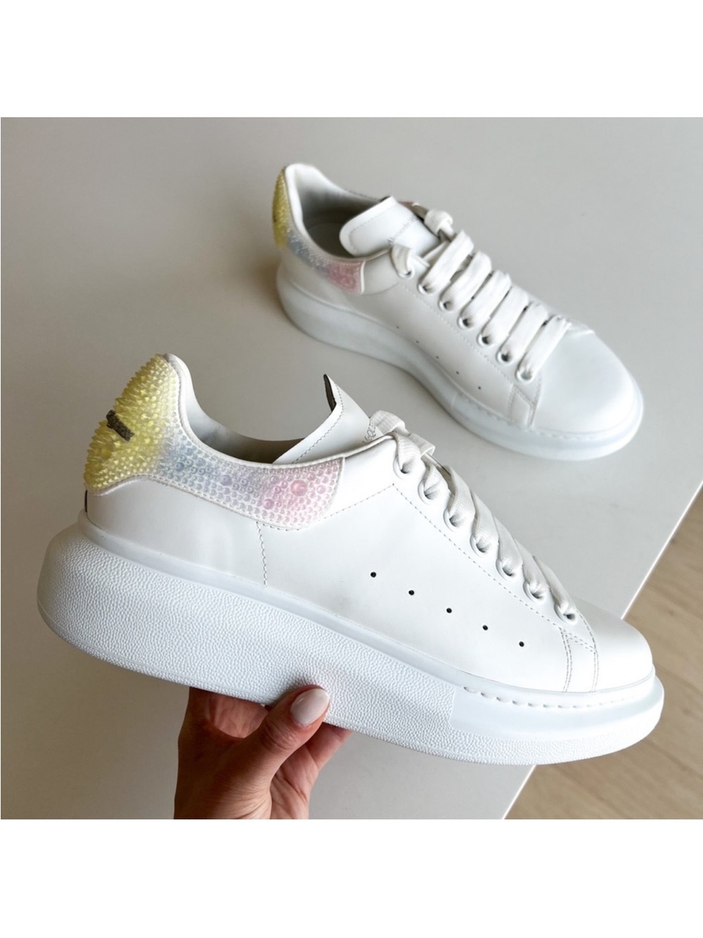 Alexander McQueen Oversized Embellished Leather Sneakers in White NWOB